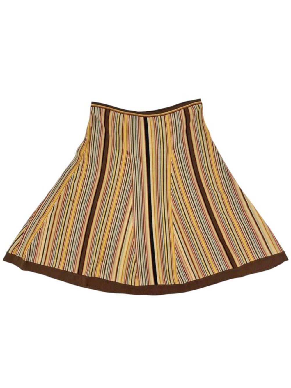 Hermes Striped Flare Skirt Rayon Yellow Brown